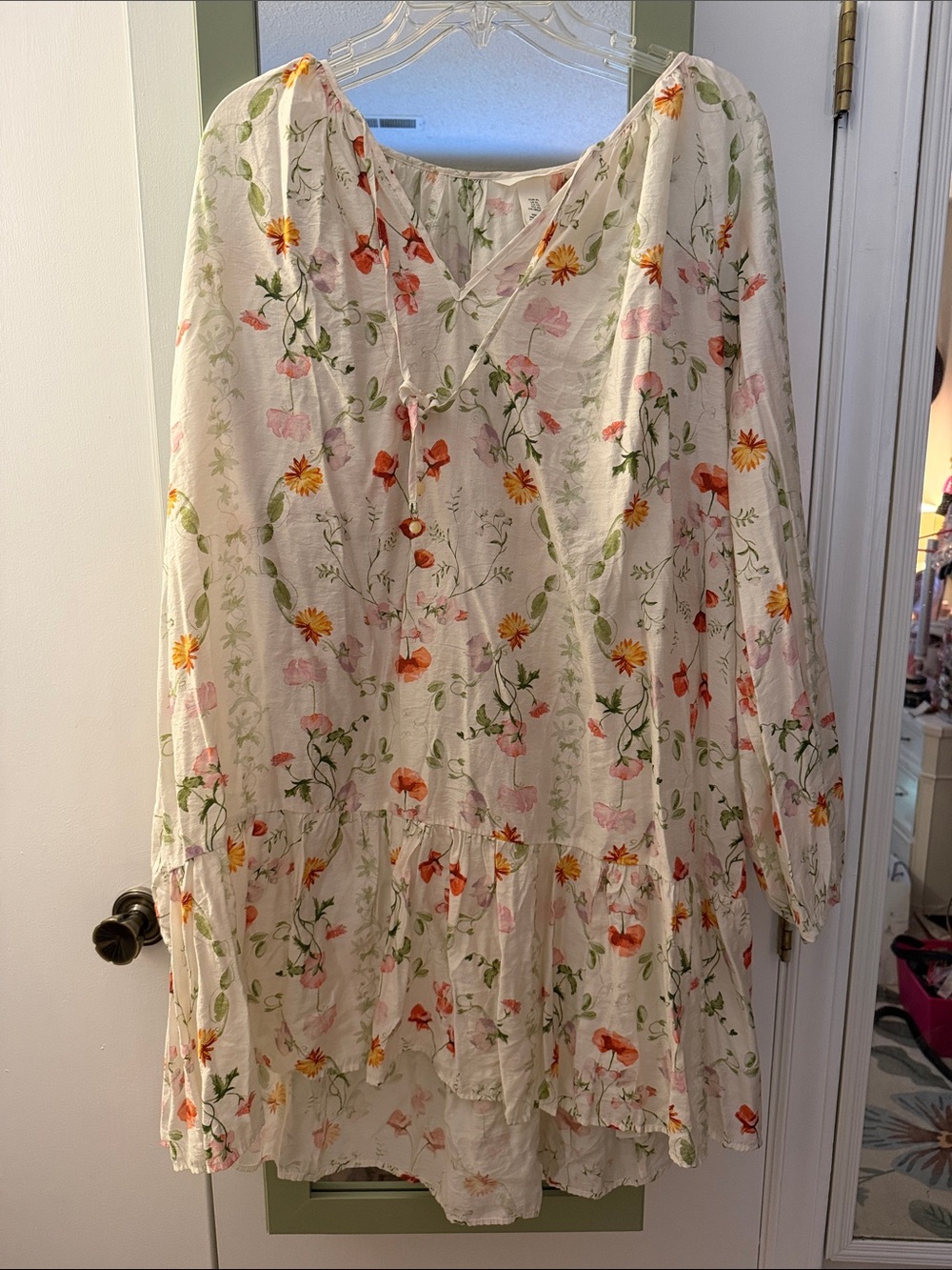 Light Cream Floral Peasant Dress - Women's Casual Tunic